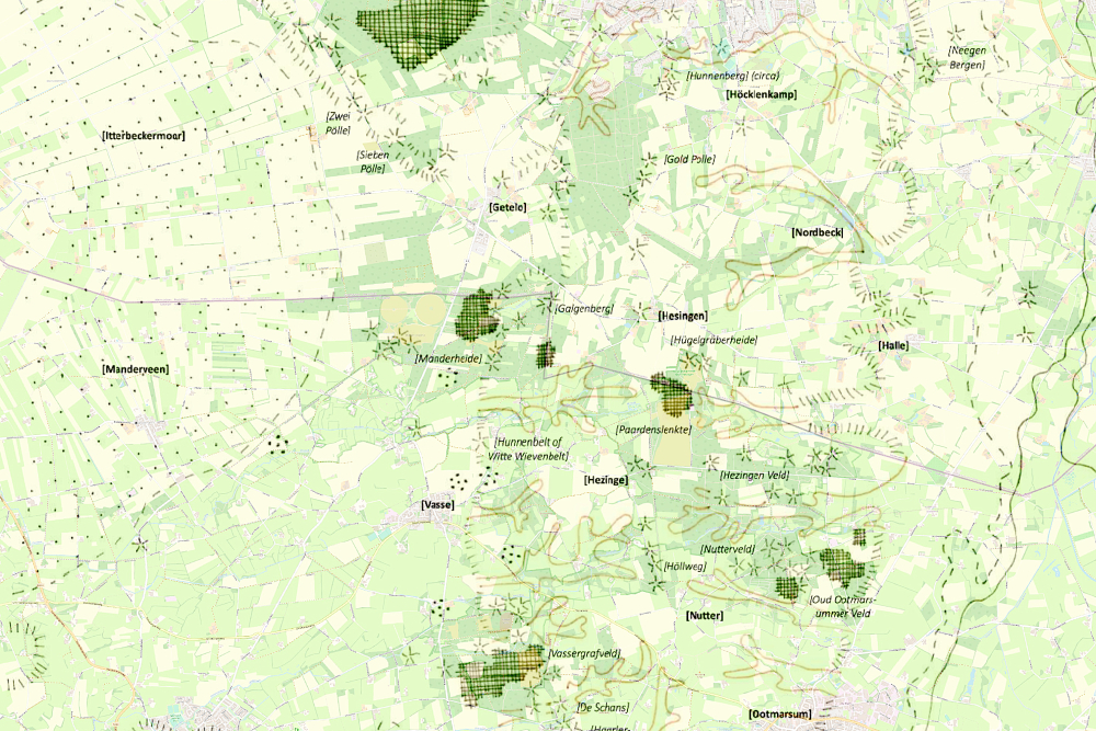 Vlekkenkaart: prehistorische landschapselementen NO Twente