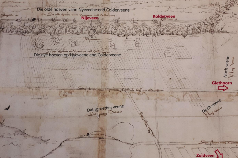 Manuscriptkaart Nijeveen, Kolderveen, Zuidveen, Giethoorn (ca. 1550)